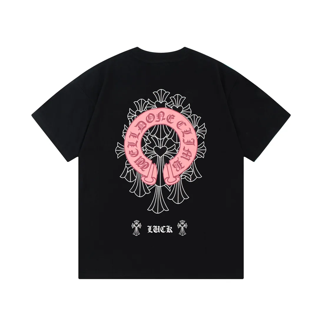 Chrome Hearts/ Pink Logo Same Style T Versatile : Black Size：XS~L